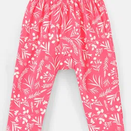 Doodle Poodle Full Length Cotton Diaper Leggings Solid & Floral Print Pack Of 2 - Pink & Yellow image 2