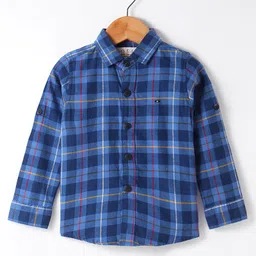 Jash Kids Cotton Woven Full Sleeves Checkered Shirt With Inner Tee - Blue image 2