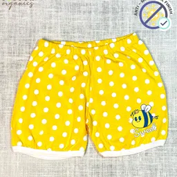 COCOON ORGANICS 100% Cotton Knit Pack Of 3 Polka Dots & Bee Printed Anti Microbial Shorts - Yellow & Pink image 3
