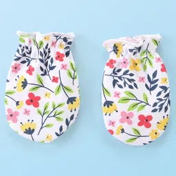 Babyhug 100% Cotton Mittens & Booties with Floral Print - White image 3