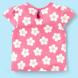 Babyhug Cotton Knit Cap Sleeves T-Shirts with Floral & Popsicle Glitter Print Pack of 3 - Pink White & Yellow image 3