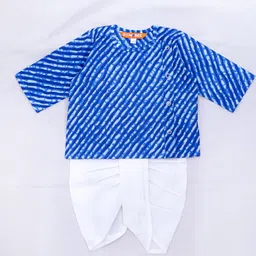 BownBee Pure Cotton Full Sleeves Leheriya Printed Kurta & Dhoti Set - Blue image 4