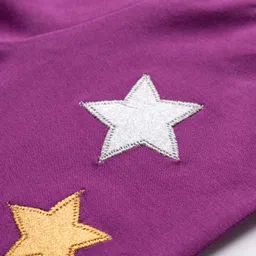 Babyhug Cotton Lycra Full Length Legging with Stretch & Stars Embroidery - Purple image 3