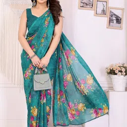 KALINI Floral Poly Georgette Bhagalpuri Saree-image-75