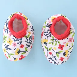 Babyhug 100% Cotton Mittens & Booties with Floral Print - White image 4