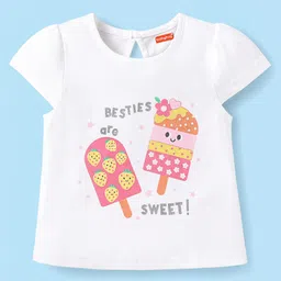 Babyhug Cotton Knit Cap Sleeves T-Shirts with Floral & Popsicle Glitter Print Pack of 3 - Pink White & Yellow image 4