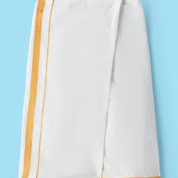 Dapper Dudes Half Sleeves Solid Shirt With Mundu & Angavastram Set - Olive Green image 4