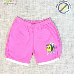 COCOON ORGANICS 100% Cotton Knit Pack Of 3 Polka Dots & Bee Printed Anti Microbial Shorts - Yellow & Pink image 5