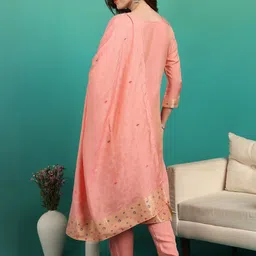 Moda Rapido Women Peach Printed Viscose Rayon Kurta Sets image 3