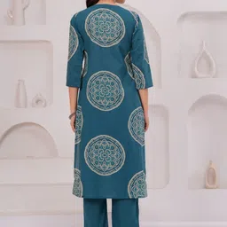 KALINI Ethnic Motifs Printed Pleated Mirror Work Pure Cotton Kurta With Trousers image 5