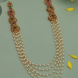 Kushal's Fashion Jewellery 92.5 Pure Silver Gold-Plated Studded & Beaded Layered Necklace-picture-17