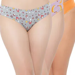 Clovia Purple & Grey Cotton Printed Bikini Panties - Pack Of 3 image 1