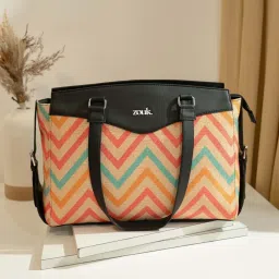 Zouk Wave Beach Multicolor Jute Printed Tote Handbag image 1