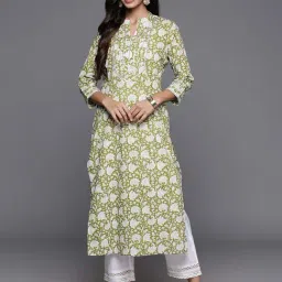 Varanga Green Cotton Floral Print Straight Kurta-image-91