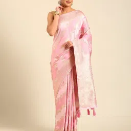 Mohey Pink Art Silk Zari Saree With Unstitched Blouse image 1