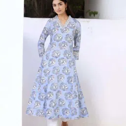 Folksong Blue Cotton Regular Fit Printed Kurta image 5