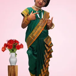 Mom and Me Kids-Girls Green Sarees-image-30