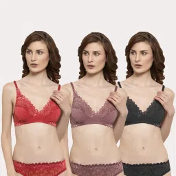 AROUSY Red & Black Self Pattern Bra Panty Set - Pack Of 3 image 1