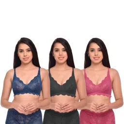 AROUSY Black & Blue Self Pattern Bra Panty Set - Pack Of 3 image 1