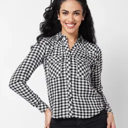 Spykar Black & White Viscose Checks Shirt image 1