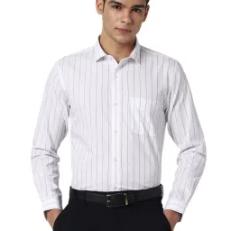 Peter England White Slim Fit Striped Shirt image 1