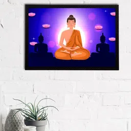 eCraftIndia Multicoloured Meditating Lord Buddha Satin Matt Texture UV Wall Art image 1