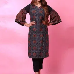 Biba Black Printed Straight Kurta-image-92