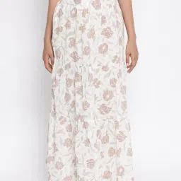 Fabindia White & Pink Cotton Printed Maxi Skirt-image-99