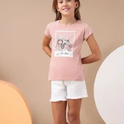 U.S. Polo Assn. Girls Light Coral Graphic Printed Regular Fit T-Shirt-image-4