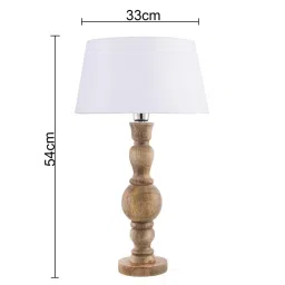 Homesake Beige Hand Turned Wooden Bedside Bubble Table Lamp with White Shade - Set of 1 image 4