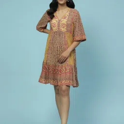 aarke Ritu Kumar Yellow Printed A Line Dress image 1