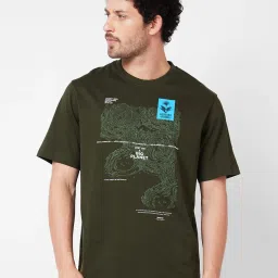 Spykar Green Comfort Fit Graphic Print Crew T-Shirt image 1