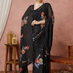 Satrani Black Georgette Embellished Saree With Unstitched Blouse image 1