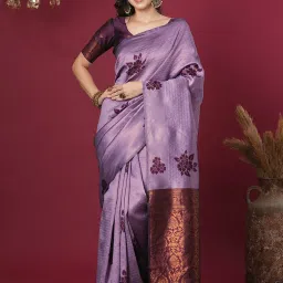 Satrani Lavender Silk Blend Woven Saree With Unstitched Blouse image 1