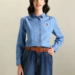 U.S. Polo Assn. Light Blue Cotton Printed Shirt-image-13