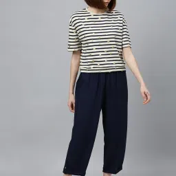 Chemistry Cream & Navy Striped T-Shirt With Pyjama Set image 4