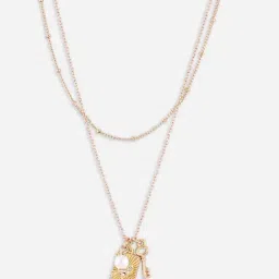 ToniQ White Heart Stone with Pearl Drop Layered Chain Necklacess image 3