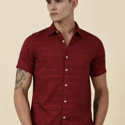 Thomas Scott Red Slim Fit Self Pattern Shirt image 1