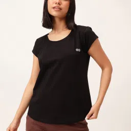 Clovia Black Cotton Sports T-Shirt image 1