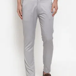 Jainish Grey Cotton Tapered Fit Flat Front Trousers image 1