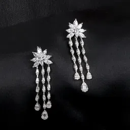 The Real Effect London Sonah Silver Florere Long Hanging Drop Earrings image 1