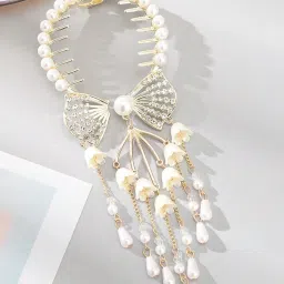 OOMPH Retro Bell Orchid Flower Fringe Fashion Hair Bun Pin Pearls & Crystal Studded image 1
