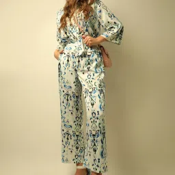 Vero Moda White & Blue Printed High Rise Pants image 1