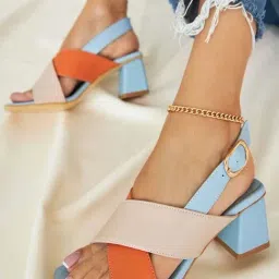 Shoetopia Kids Orange & Blue Cross Strap Sandals-image-37