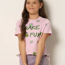 VERO MODA GIRL Lilac Cotton Floral Print T-Shirt image 1