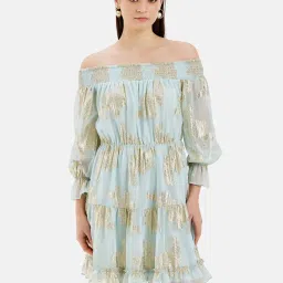 Kazo Blue Textured A Line Dress image 1