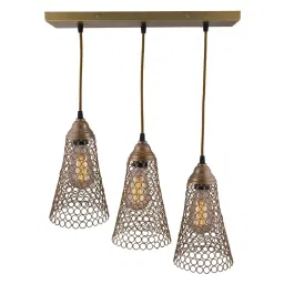 Homesake 3-Lights Linear Cluster Golden Metal Cone Pendant Light - Set of 1 (Bulb not included) image 1