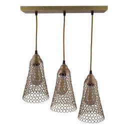 Homesake 3-Lights Linear Cluster Golden Metal Cone Pendant Light - Set of 1 (Bulb not included) image 2