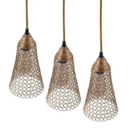 Homesake 3-Lights Linear Cluster Golden Metal Cone Pendant Light - Set of 1 (Bulb not included) image 3