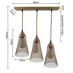 Homesake 3-Lights Linear Cluster Golden Metal Cone Pendant Light - Set of 1 (Bulb not included) image 4